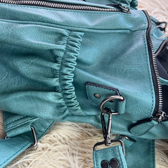 ROULENS  Green Faux Leather Backpack Bag or purse with lots of zipper pockets main image 15